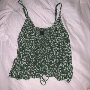 green flower cropped tank top